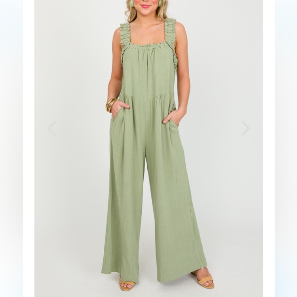 18 Solid Ruffle Strap Wide Leg Jumpsuit - Picture 3 of 9